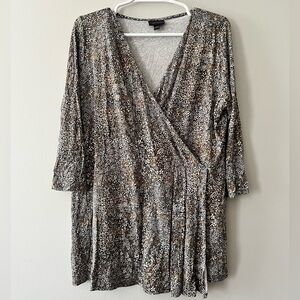 J.Jill Women’s Tan Patterned Quarter Sleeve Wrap Style Stretchy Top Size Large